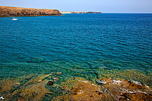 海岸,兰索罗特岛,西班牙,水塘,海滩,水,游艇,船,夏天