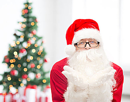圣诞节,休假,人,概念,男人,服饰,圣诞老人,吹,棕榈树,上方,客厅,树