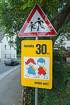 交通标志,小心,孩子,主路,巴伐利亚,德国,欧洲
