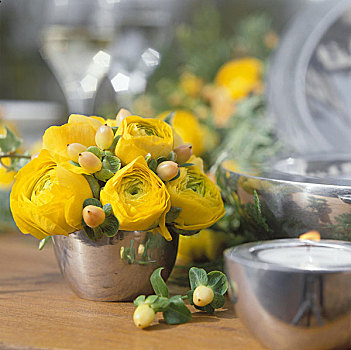 黄花,银,花瓶,桌饰