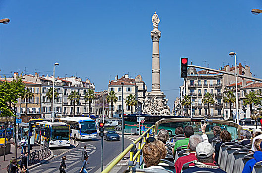 游客,双层巴士,巴士,地点,马赛,罗讷河口省,法国南部,法国,欧洲