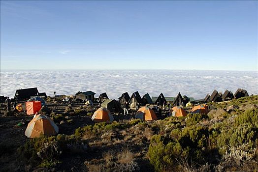 小屋,露营,高处,云,路线,乞力马扎罗山,坦桑尼亚
