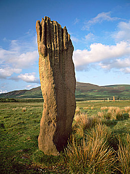 苏格兰,阿兰岛,荒野,高,砂岩,柱子,圆,站立,石头,后面
