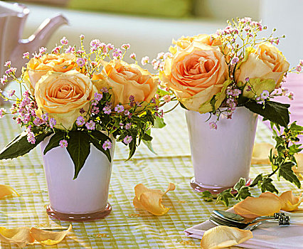 玫瑰,丝石竹属植物,常春藤,粉色,花瓶