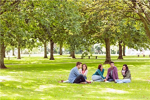 大学生,坐,草,公园