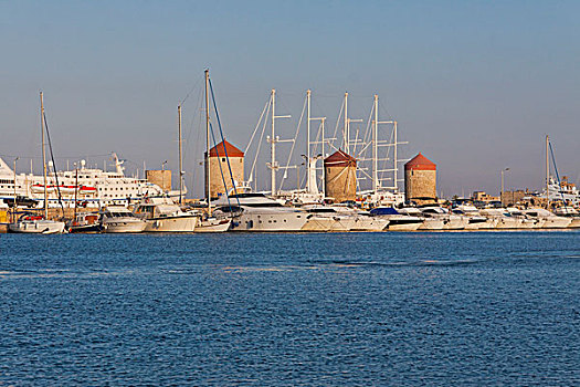 风车,曼德拉基港,港口,罗得斯,希腊,欧洲