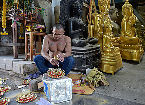 男人,描绘,佛像,曼谷,泰国,亚洲