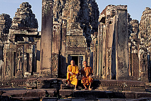 亚洲,柬埔寨,僧侣,古老,雕塑,巴扬寺