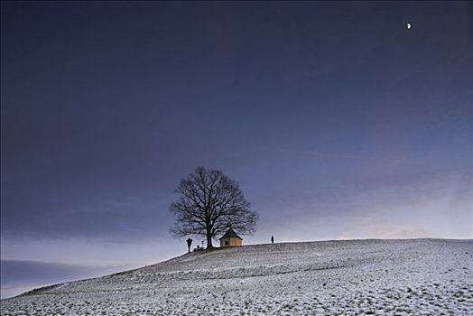 小教堂,黄昏,冬天,上巴伐利亚,巴伐利亚,德国