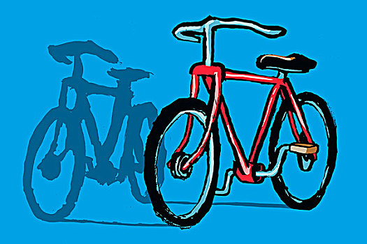 插画,图像,自行车,停放,蓝色背景