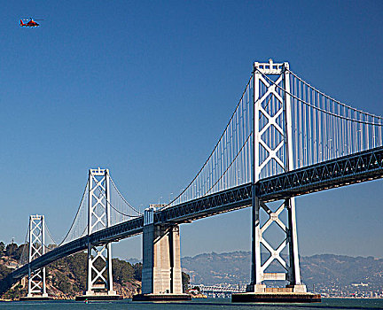 美国,加利福尼亚,旧金山,直升飞机,飞跃,海湾大桥