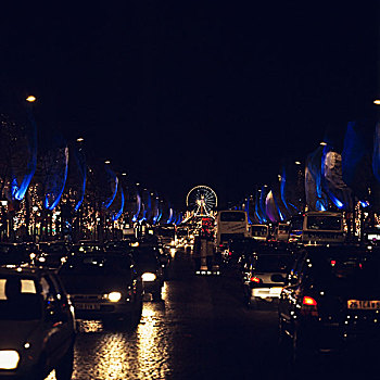 道路,香榭丽舍,圣诞时节,夜晚,巴黎,法国
