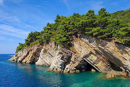 岩石海岸,靠近,布德瓦,亚得里亚海,海岸,黑山,欧洲