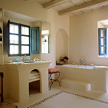 石头,浴室,蓝色,窗户,室内,百叶窗