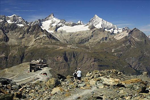 山脉全景,下降,缆车站,顶峰,策马特峰,瓦莱,瑞士