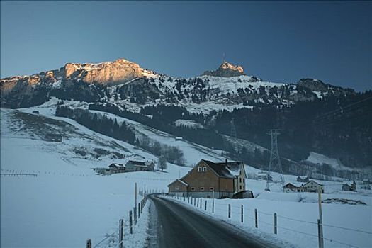 乡村,山,日落,阿彭策尔,瑞士