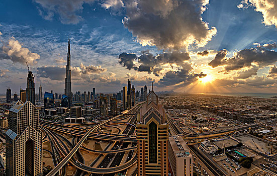 城市,迪拜,阿联酋,哈利法,摩天大楼,阴天