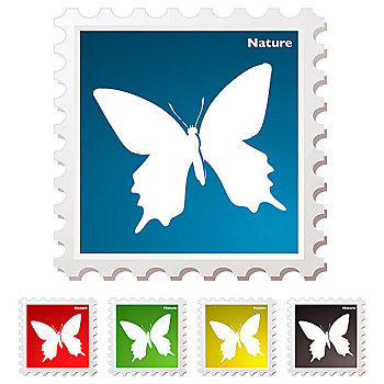 自然,灵感,白色,蝴蝶,邮票,插画