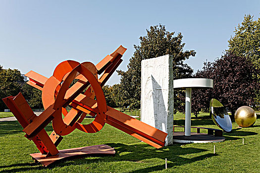 钢铁,雕塑,涂绘,红色,公园,北莱茵威斯特伐利亚,德国,欧洲