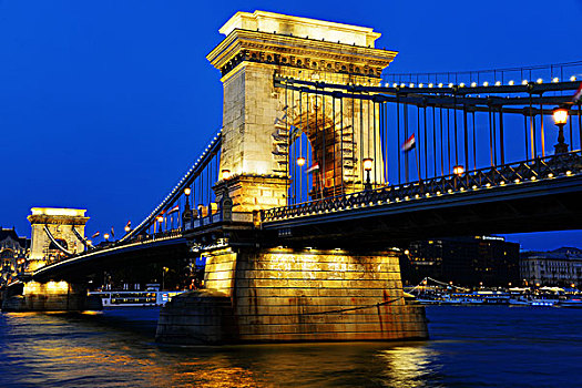 链索桥,多瑙河,布达佩斯,夜晚