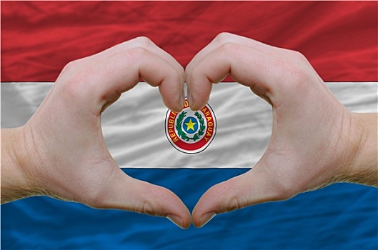心形,喜爱,手势,展示,上方,旗帜,巴拉圭