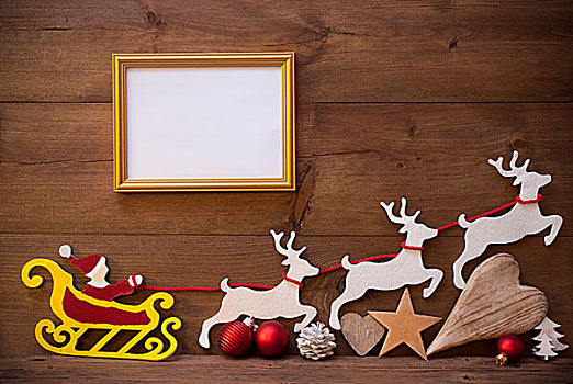 圣诞老人,雪撬,驯鹿,圣诞装饰,框