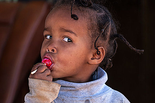 女孩,红色,棒棒糖,头像,纳米比亚,非洲