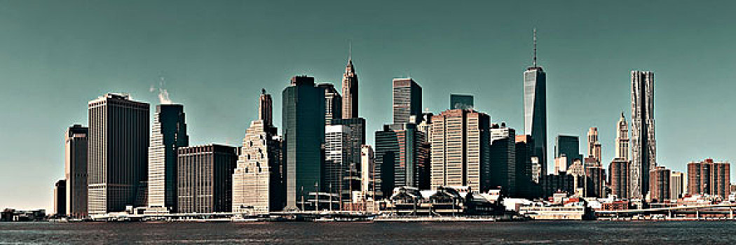 曼哈顿,金融区,摩天大楼,上方,东河