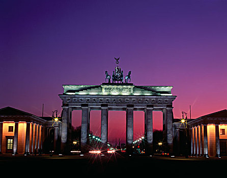 仰视,大门,光亮,黄昏,勃兰登堡门,柏林,德国