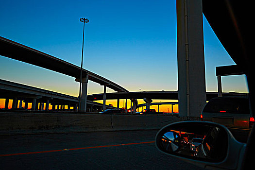 日落,公路,桥,休斯顿,德克萨斯,美国