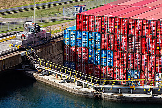 巴拿马运河,巴拿马,中美洲,集装箱船,锁