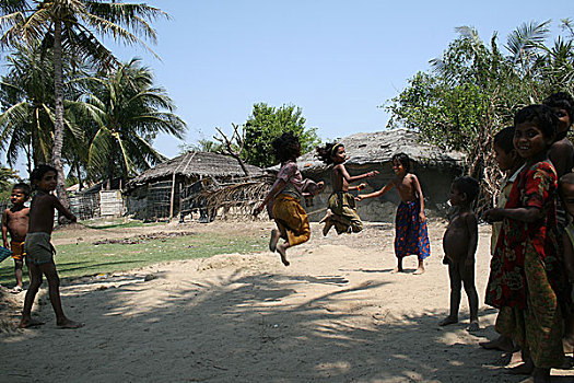 孩子,玩,乡村,沙阿,岛屿,市场,孟加拉,2008年