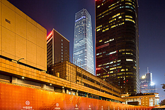 中国,北京,高耸,钢铁,玻璃,摩天大楼,中央商务区,靠近,世界,中心,夜晚