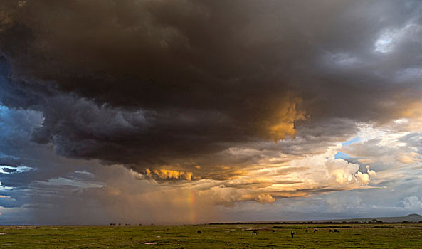 风暴,上方,斜坡,乞力马扎罗山,安伯塞利国家公园,肯尼亚,非洲