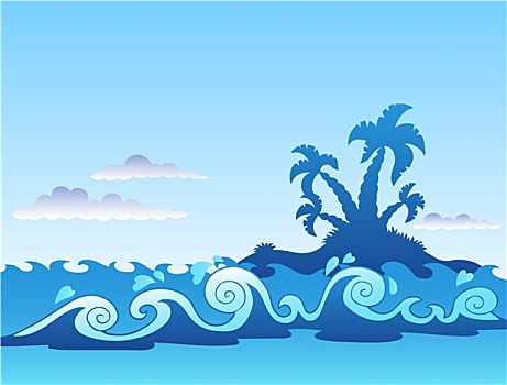 海景,棕榈岛,波浪