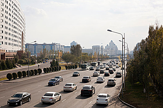 汽车,入口,热闹街道,阿斯塔纳,哈萨克斯坦,亚洲