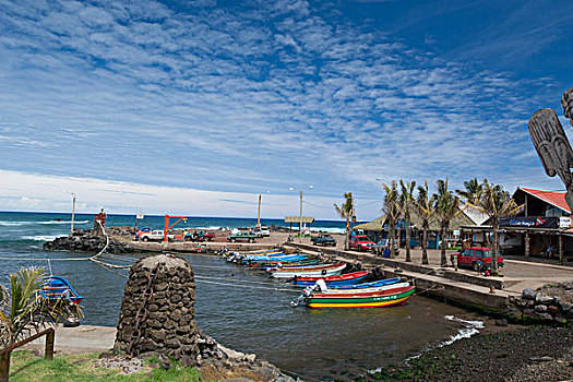 智利,复活节岛,拉帕努伊,港口,区域,汉加洛,小湾,彩色,渔船