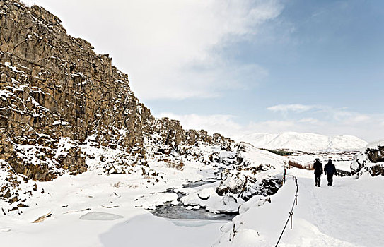 国家公园,冬天,大雪,世界遗产,峡谷,断层,线条,小路,旅游,冰岛,大幅,尺寸