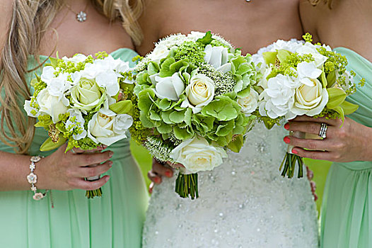 新娘,伴娘,绿色,新娘手花