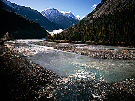 河,流动,山峦,不列颠哥伦比亚省,加拿大