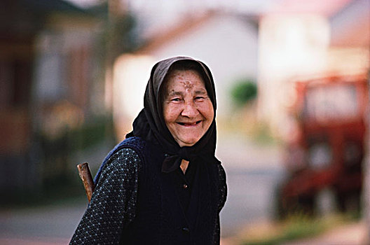 肖像,老年,女人,微笑,匈牙利