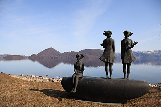 雕塑,岛屿,湖