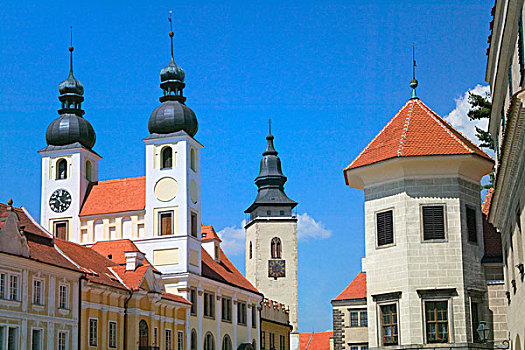 教堂,城堡,老城广场,围绕,文艺复兴,房子,帖契,摩拉维亚,捷克共和国