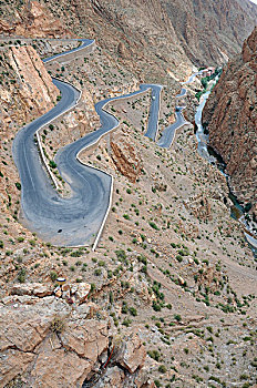道路,峡谷,阿特拉斯山脉,摩洛哥,非洲