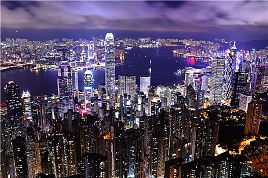 摩天大楼,夜晚,香港