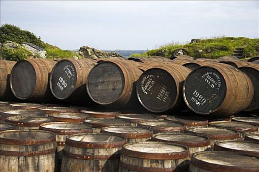 空,桶,等待,酿酒厂,岛,伊斯雷岛,苏格兰