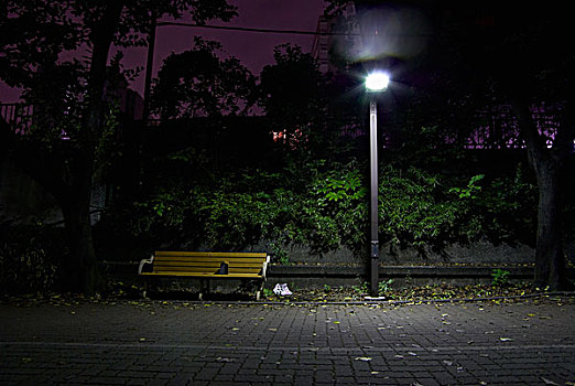 长椅,街道,灯,行人,小路,夜晚,东京,日本