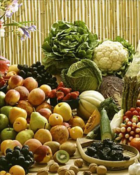 构图,水果,蔬菜,竹子,背景