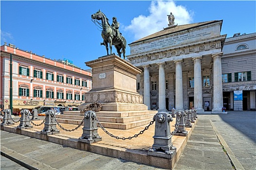 骑马雕像,基座,正面,剧院,广场,热那亚,意大利