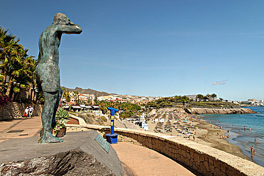 雕塑,风景,海滩,干盐湖,阿德赫海岸,特内里费岛,加纳利群岛,西班牙